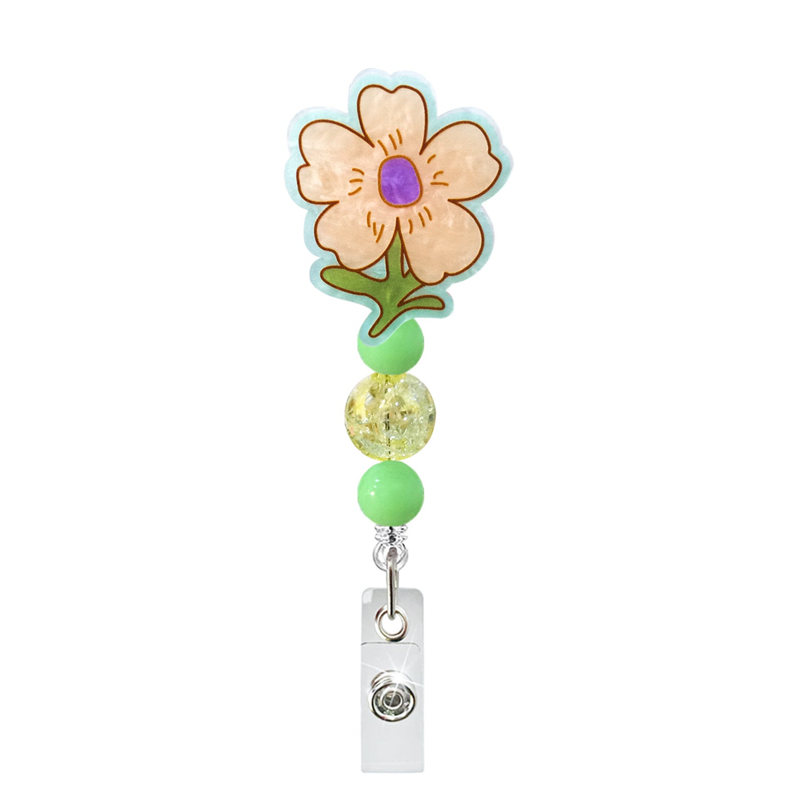 Wholesale Acrylic Flower Beaded Retractable Badge Scroll Keychain